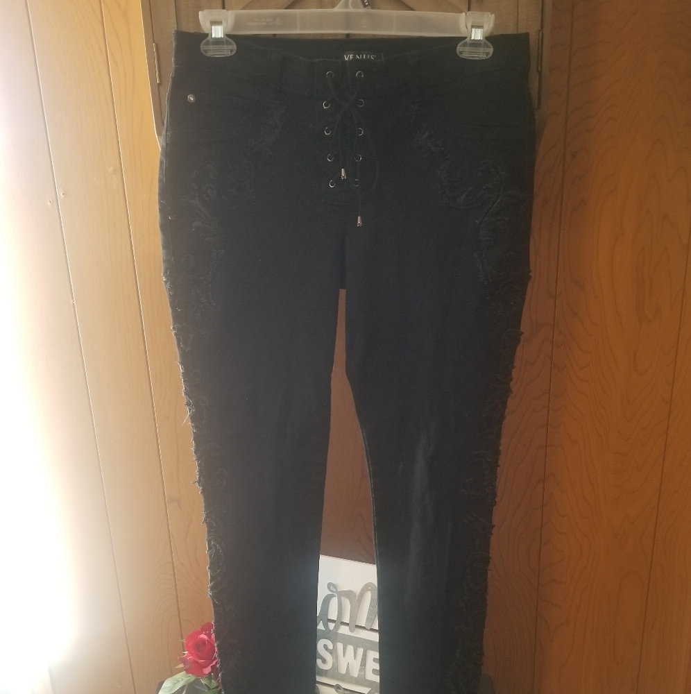 Venus skinny black lace up Jean's size 12